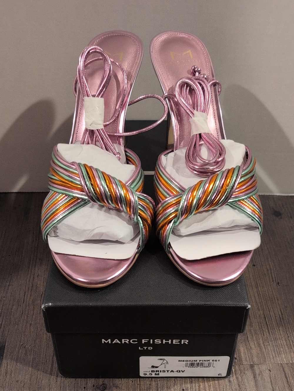 Marc Fisher Metallic Pink Knotted Multi-Color Strappy Heels